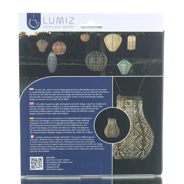 LUMIZ Lampion Solarlampe Bulb 16 Lace Taupe hellgrau Ø 16 cm - Tyvek®