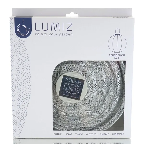 LUMIZ Lampion Solarlampe Round 30 Lace Silver silberfarben Ø 30 cm - Tyvek®