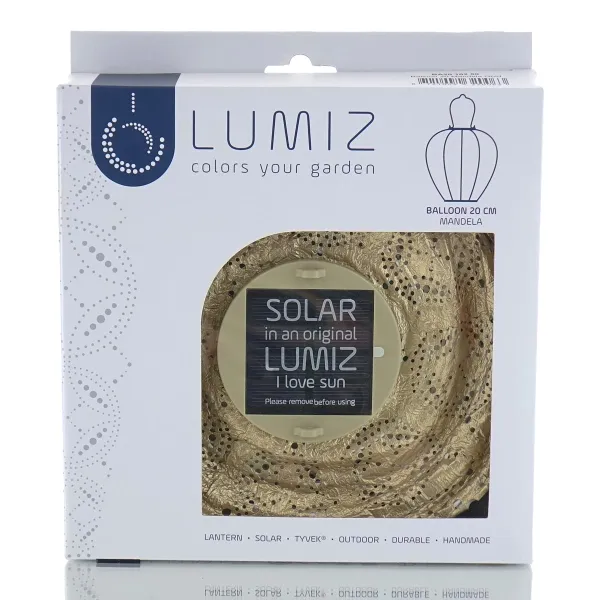 LUMIZ Lampion Solarlampe Ballon 20 Mandela Gold goldfarben Ø 20 cm - Tyvek®