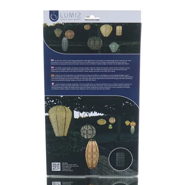 LUMIZ Lampion Solarlampe Cylinder 18 Mandela Petrol blaugrau Ø 18 cm - Tyvek®