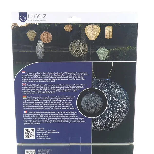 LUMIZ Lampion Solarlampe Round 30 Marrakesh Petrol blaugrau Ø 30 cm - Tyvek®