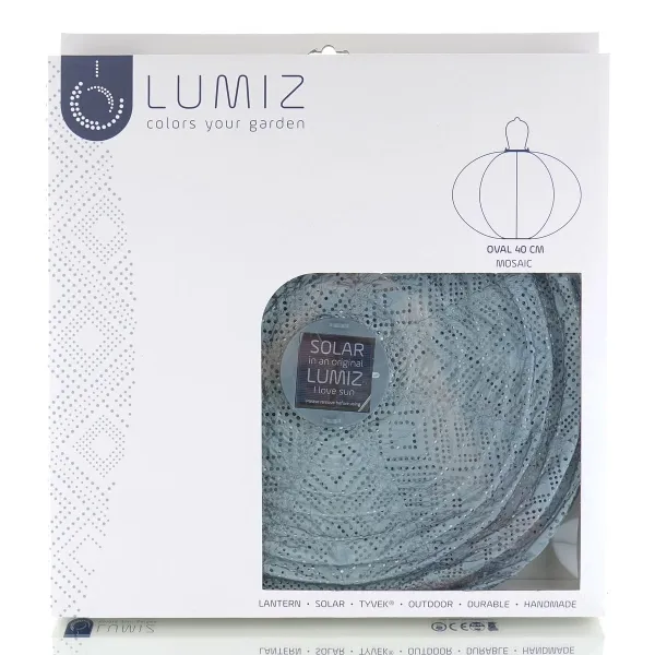 LUMIZ Lampion Solarlampe Oval 40 Mosaic Grey Blue graublau Ø 40 cm - Tyvek®