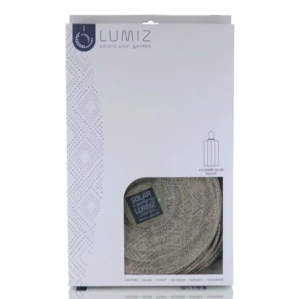 LUMIZ Lampion Solarlampe Cylinder 28 Mosaic Taupe hellgrau Ø 28 cm - Tyvek®