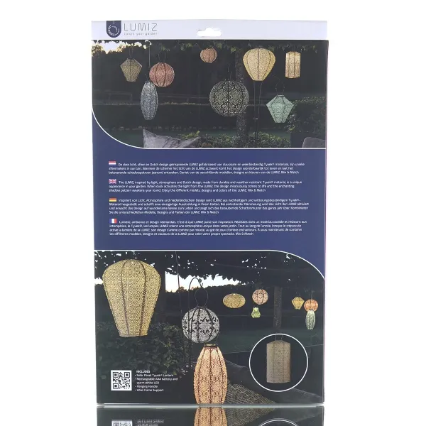 LUMIZ Lampion Solarlampe Cylinder 28 Mosaic Taupe hellgrau Ø 28 cm - Tyvek®