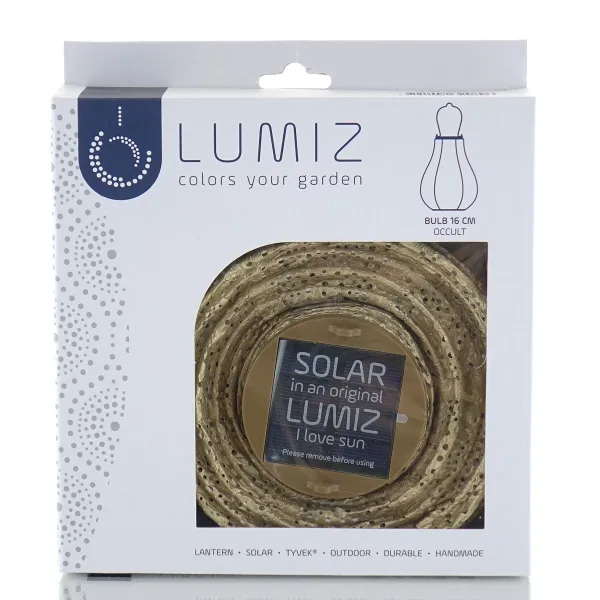 LUMIZ Lampion Solarlampe Bulb 16 Occult Gold goldfarben Ø 16 cm - Tyvek®