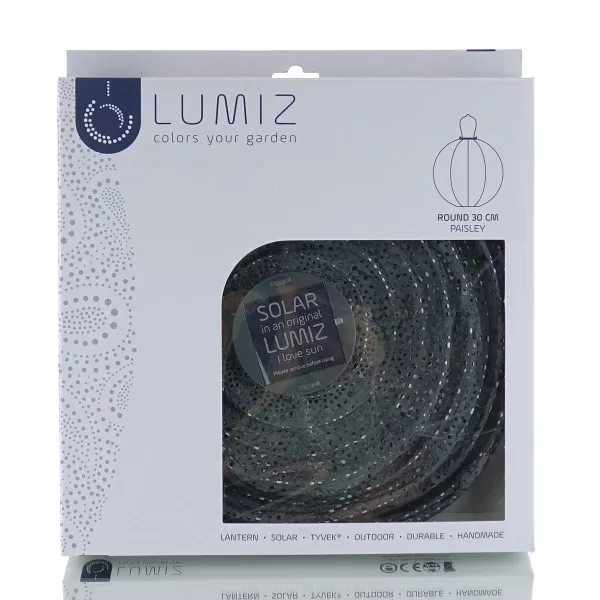 LUMIZ Lampion Solarlampe Round 30 Paisley Dark Grey dunkelgrau Ø 30 cm - Tyvek®