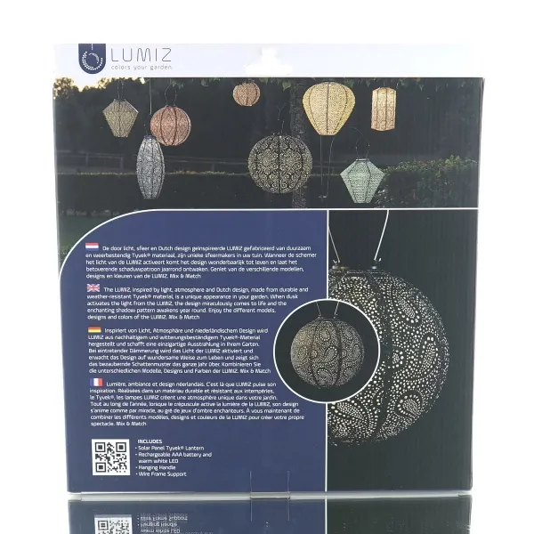 LUMIZ Lampion Solarlampe Round 30 Paisley Dark Grey dunkelgrau Ø 30 cm - Tyvek®