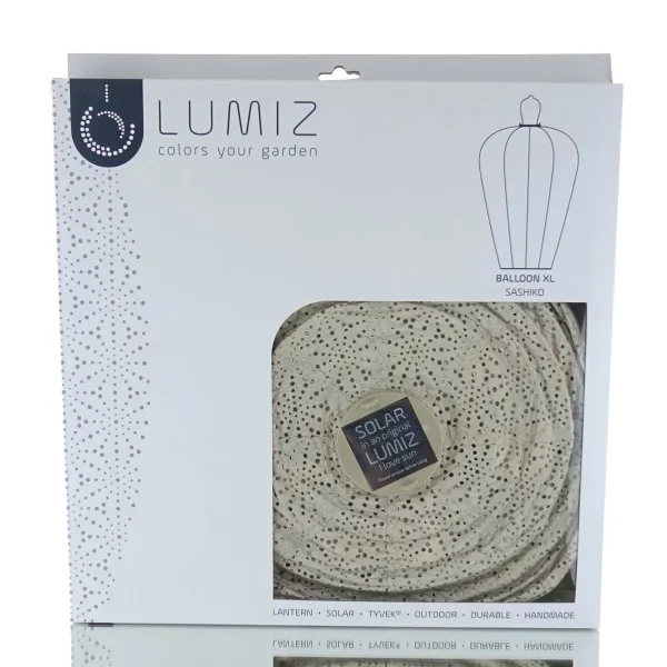 LUMIZ Lampion Solarlampe Ballon XL Sashiko Taupe hellgrau Ø 34 cm - Tyvek®