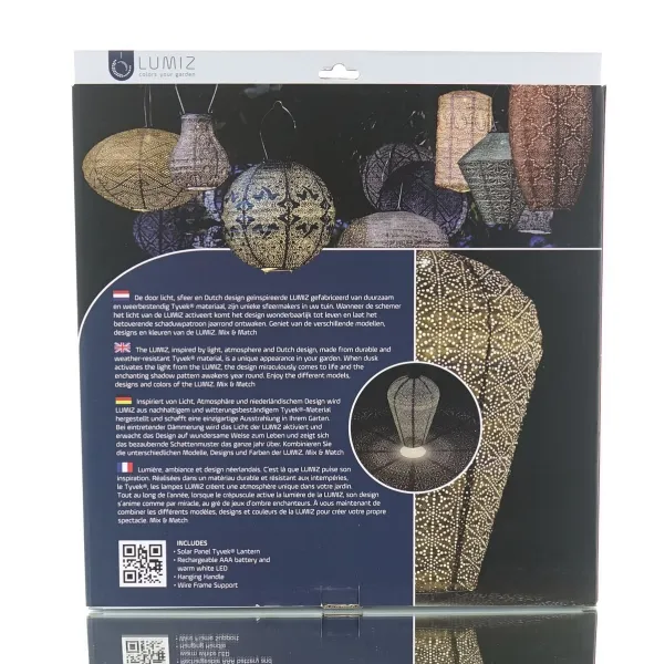 LUMIZ Lampion Solarlampe Ballon XL Sashiko Taupe hellgrau Ø 34 cm - Tyvek®