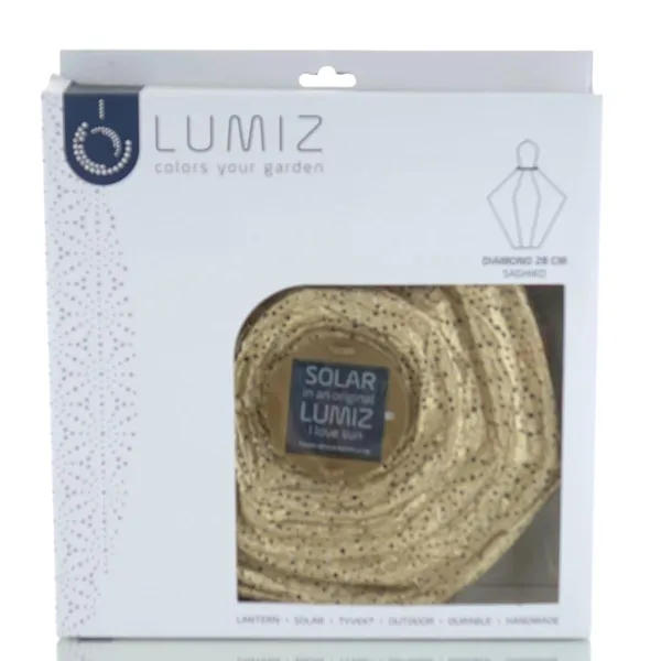 LUMIZ Lampion Solarlampe Diament 28 cm Sashiko Gold goldfarben Ø 28 cm - Tyvek®
