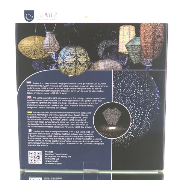 LUMIZ Lampion Solarlampe Diament 28 cm Sashiko Gold goldfarben Ø 28 cm - Tyvek®