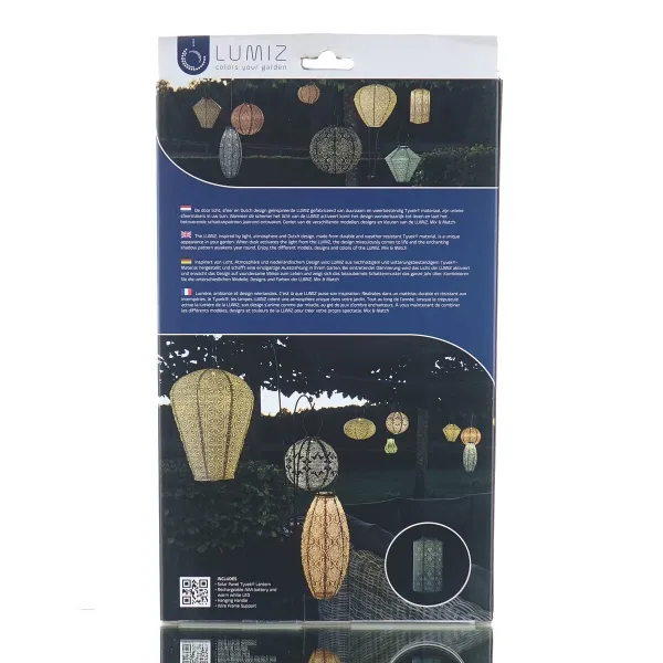 LUMIZ Lampion Solarlampe Cylinder 18 Topaze Grey-Blue graublau Ø 18 cm - Tyvek®