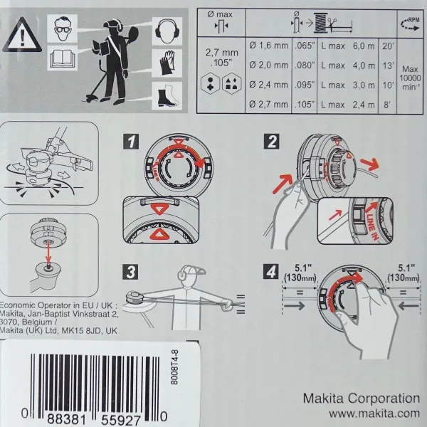 Makita® Zubehör 2-Fadenkopf Tap&Go Ø 102 mm max. Faden-Ø 2,7 mm - 191D89-4