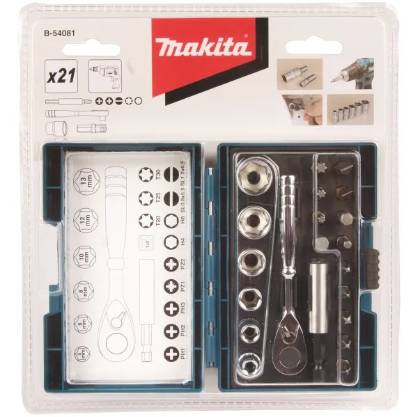 Makita® Zubehör Bit-Set + Ratschen - B-54081 - 21 teilig