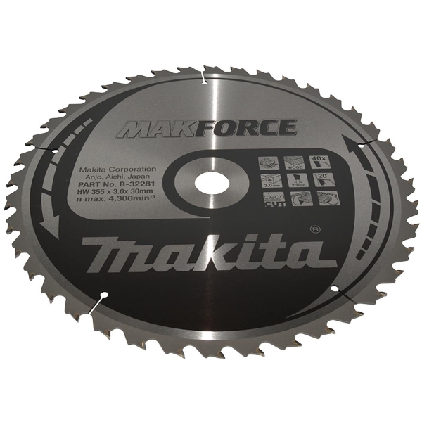 Makita® Zubehör Kreissägeblatt MAKFORCE Ø 355/30 mm 40 Zähne 2,2 mm Holz - B-32281