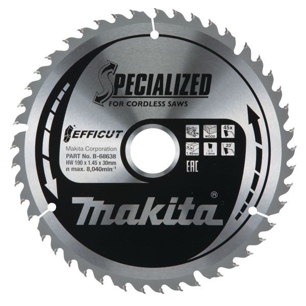 Makita® Zubehör Sägeblatt Holz Ø 190 x 1,45 x 30 mm 45Z EFFICUT - B-68638