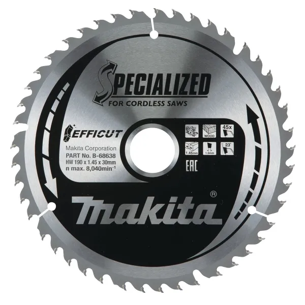 Makita® Zubehör Sägeblatt Holz Ø 190 x 1,45 x 30 mm 45Z EFFICUT - B-68638 Makita® Zubehör Sägeblatt Holz Ø 190 x 1,45 x 30 mm 45Z EFFICUT - B-68638
