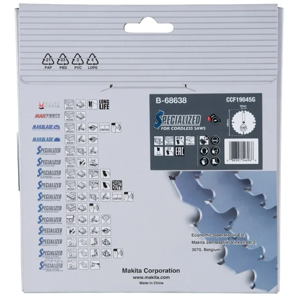 Makita® Zubehör Sägeblatt Holz Ø 190 x 1,45 x 30 mm 45Z EFFICUT - B-68638