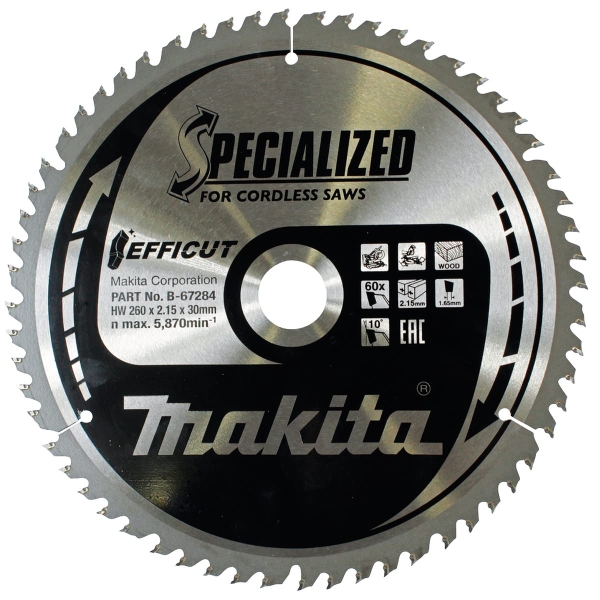 Makita® Zubehör Sägeblatt Holz Ø 260 x 2,15 x 30 mm 60Z EFFICUT - B-67284