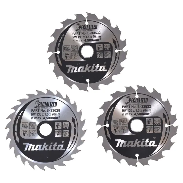 Makita® Zubehör Sägeblatt-Set 136 x 20 x 16Z + 24Z für Holz B-33897 - 3er Set Makita® Zubehör Sägeblatt-Set 136 x 20 x 16Z + 24Z für Holz B-33897 - 3er Set