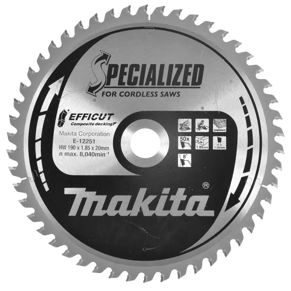Makita® Zubehör Sägeblatt WPC/Holz 190 x 1,85 x 20 50 Z EFFICUT - E-12251 Makita® Zubehör Sägeblatt WPC/Holz 190 x 1,85 x 20 50 Z EFFICUT - E-12251