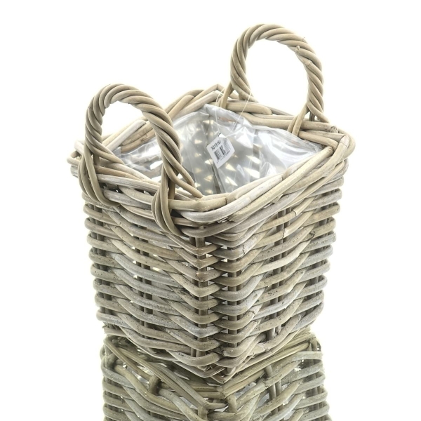 VAN DER LEEDEN Rattan Pflanzkorb mit Griffen & Folienauskleidung 20 x 20 cm
