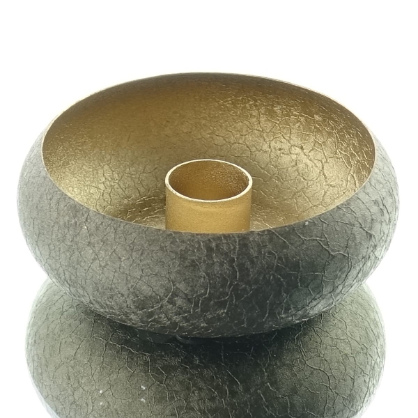 nature trends Antikmetall-Schale Braun & Gold mit Stabkerzenhalter Ø 10 cm 