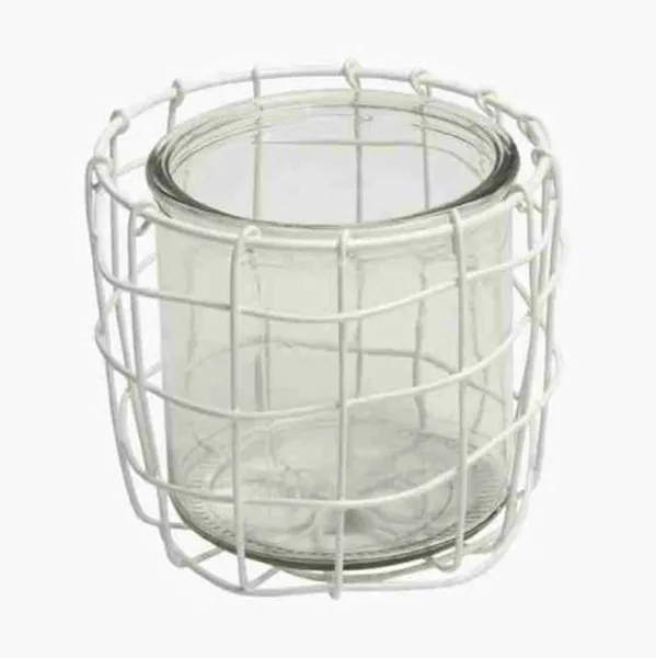 nature trends Draht-Teelicht Weiß mit Glas rund Ø 10 cm x 8,5 cm nature trends Draht-Teelicht Weiß mit Glas rund Ø 10 cm x 8,5 cm