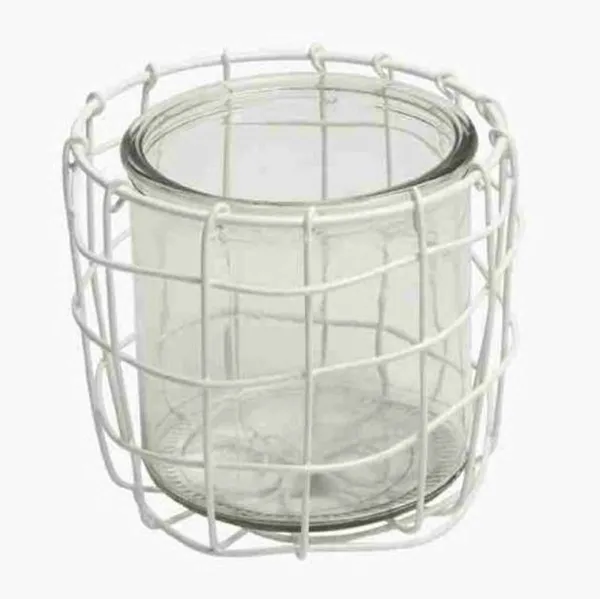 nature trends Draht-Teelicht Weiß mit Glas rund Ø 12 cm x 10 cm nature trends Draht-Teelicht Weiß mit Glas rund Ø 12 cm x 10 cm