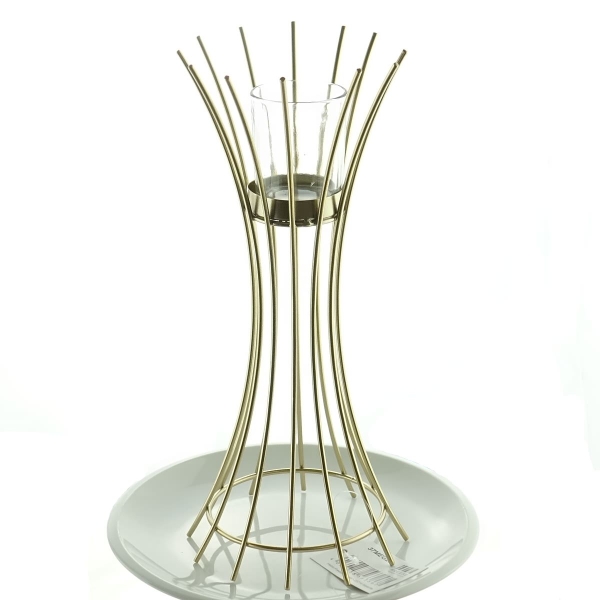 nature trends Kerzenhalter Elegance Goldfarben gebogen mit Glas 28 cm - Metall
