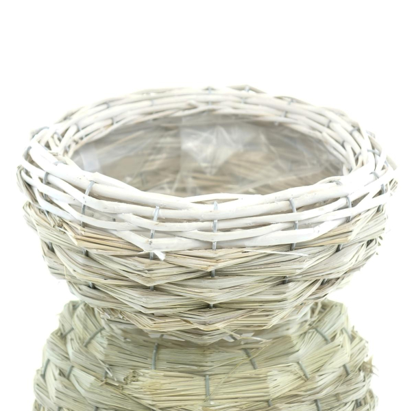 nature trends Pflanzkorb aus Weidenzweigen & Stroh weiß gewaschen Ø 23 cm