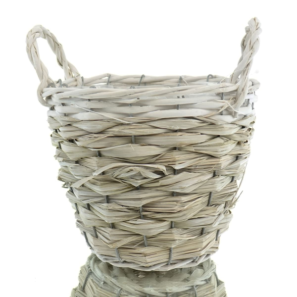 nature trends Pflanzkorb aus Weidenzweigen & Stroh 2 Henkel weiß gewaschen Ø 15 cm