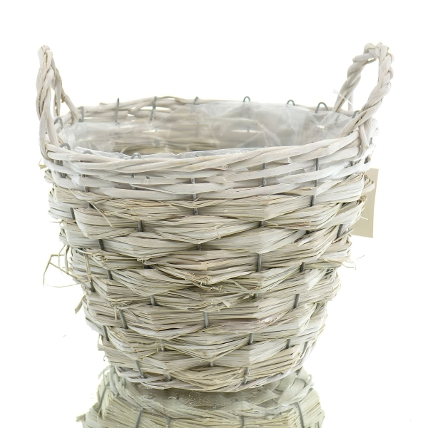 nature trends Pflanzkorb aus Weidenzweigen & Stroh 2 Henkel weiß gewaschen Ø 18 cm