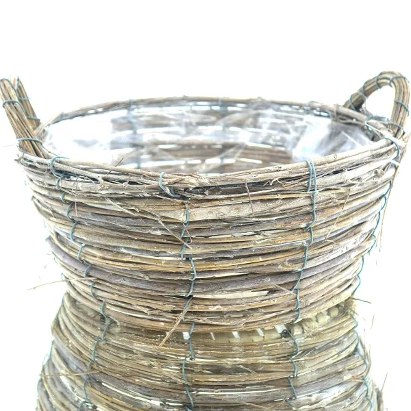 nature trends Pflanzkorb aus Weidenzweigen Rund mit Henkeln grau gewaschen Ø 30 cm