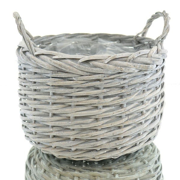 nature trends Pflanzkorb aus Spaltweidenzweigen Rund & Bauchig mit Henkeln grau gewaschen Ø 23 cm