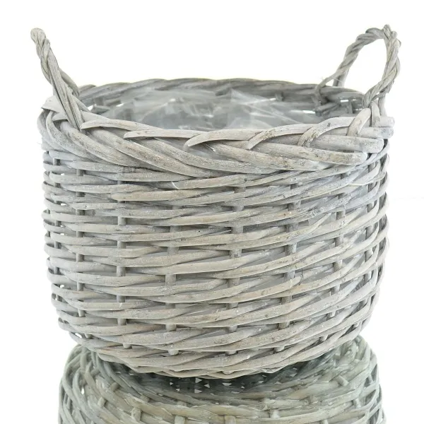 nature trends Pflanzkorb aus Spaltweidenzweigen Rund & Bauchig mit Henkeln grau gewaschen Ø 23 cm