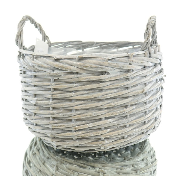 nature trends Pflanzkorb aus Spaltweidenzweigen Rund & Bauchig mit Henkeln grau gewaschen Ø 29 cm