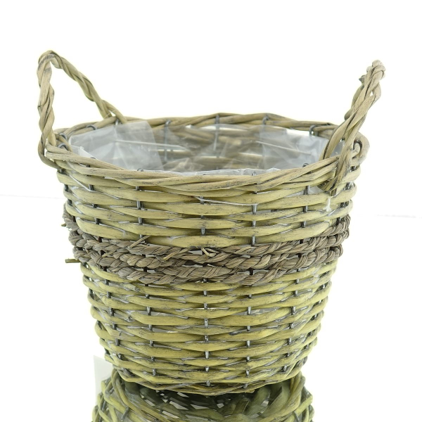 nature trends Pflanzkorb aus Weidenzweigen & Seegras-Rund mit Henkeln Ø 15 cm