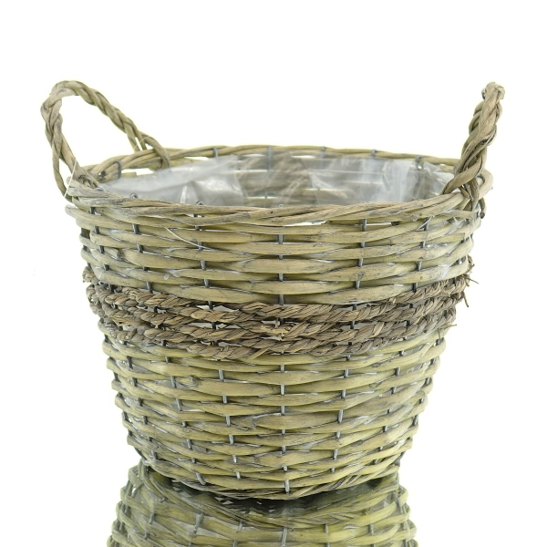 nature trends Pflanzkorb aus Weidenzweigen & Seegras-Rund mit Henkeln Ø 18 cm