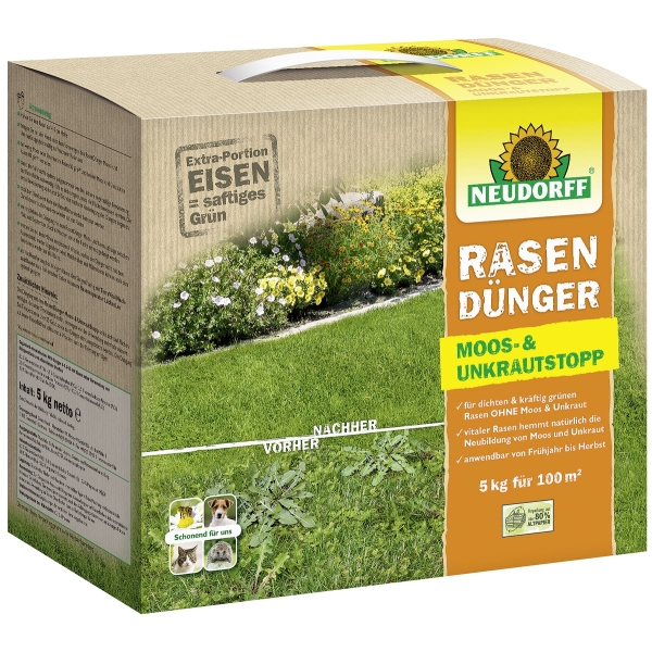 NEUDORFF® RasenDünger Moos- & Unkrautstopp für ca. 100 m² - 5 kg