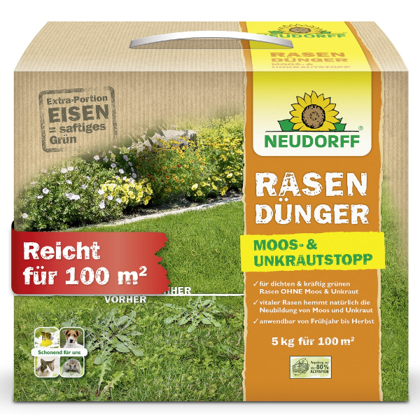 NEUDORFF® RasenDünger Moos- & Unkrautstopp für ca. 100 m² - 5 kg