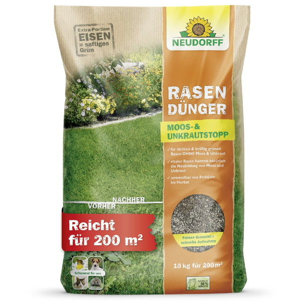 NEUDORFF® RasenDünger Moos- & Unkrautstopp für ca. 200 m² - 10 kg