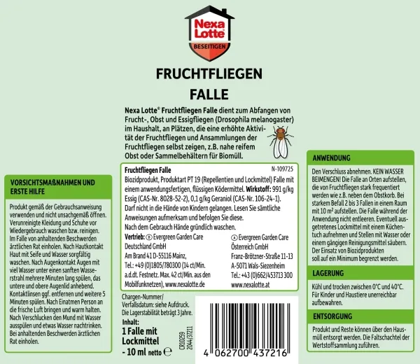 Nexa Lotte® Fruchtfliegen-Falle mit 10 ml Lockstoff