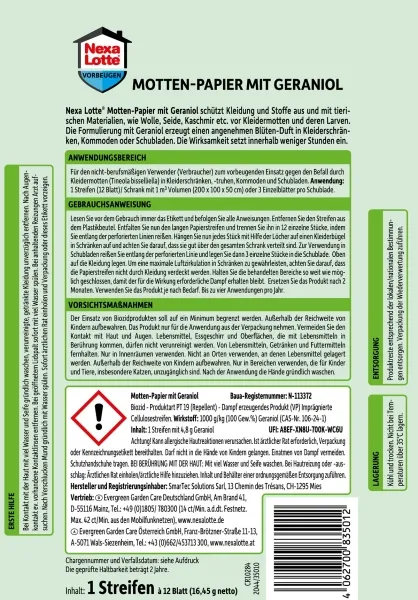 Nexa Lotte® Motten-Papier mit Geraniol