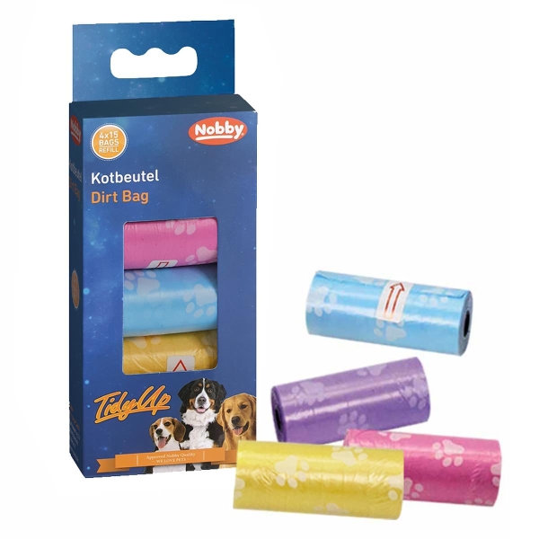 Nobby® Hunde TidyUp Kotbeutel mit Pfotenaufdruck Pastellfarben 4 Rollen á 15 Beutel