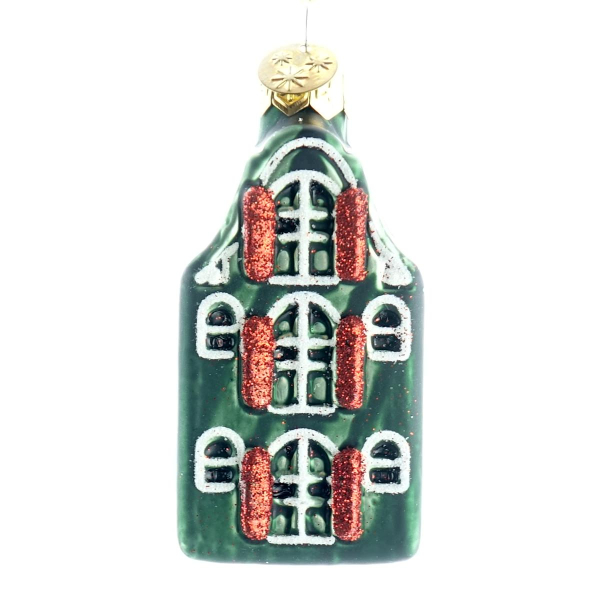 Nostalgie Weihnachtsanhänger Amsterdammer Grachtenhaus Grün 7,5 cm - Glas