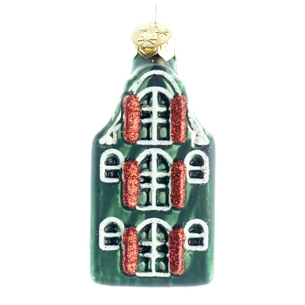 Nostalgie Weihnachtsanhänger Amsterdammer Grachtenhaus Grün 7,5 cm - Glas