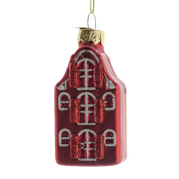 Nostalgie Weihnachtsanhänger Amsterdammer Grachtenhaus Rot 7,5 cm - Glas