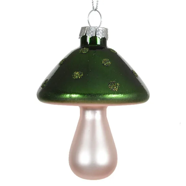 Nostalgie Weihnachtsanhänger Pilz Dunkelgrün Ø 6,5 cm - Glas