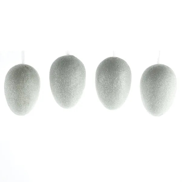 Oster-Deko Dekoeier Weiß mit Glitter 8 cm - 4er Set